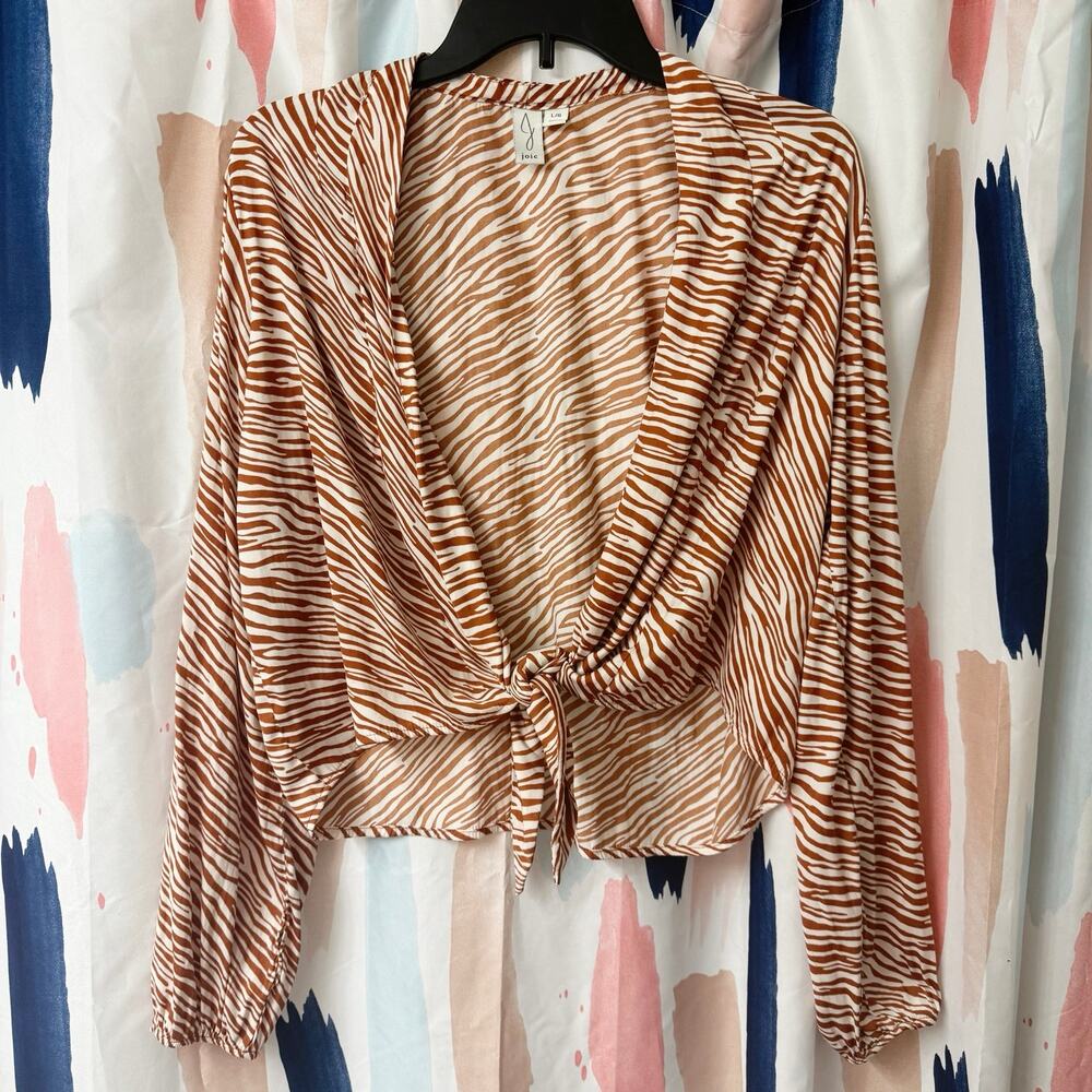 Joie Resa Luna Burnt Orange Zebra Print Tie Front Long Sleeve Blouse Size Large